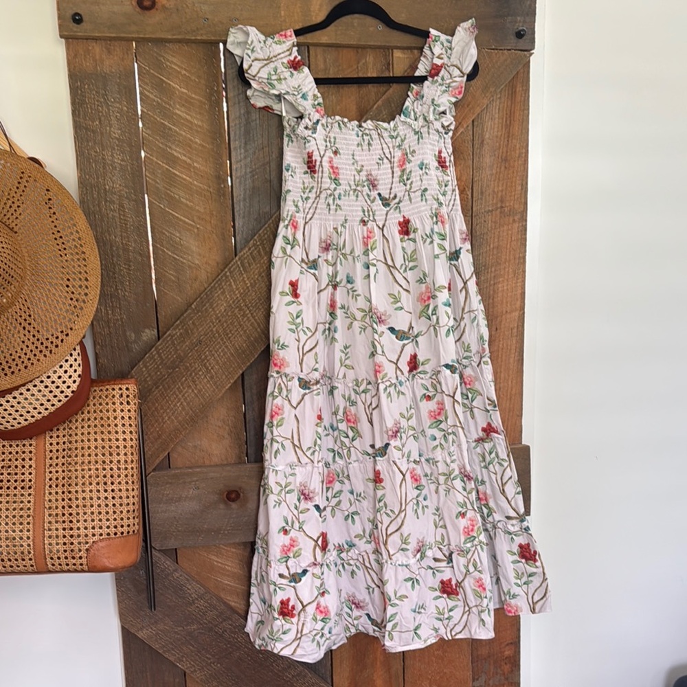 Hill House Pink and Red Sundress with Puff Sleeves XL
